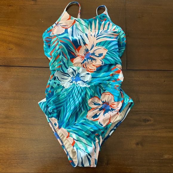 High Neck High Coverage One Piece Swimsuit Floral - Picture 3 of 9